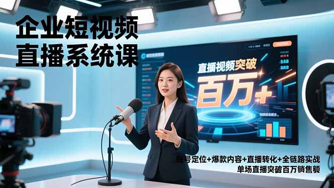 企业短视频直播系统课，账号定位+爆款内容+直播转化+全链路实战，单场直播突破百万销售额-云科数创