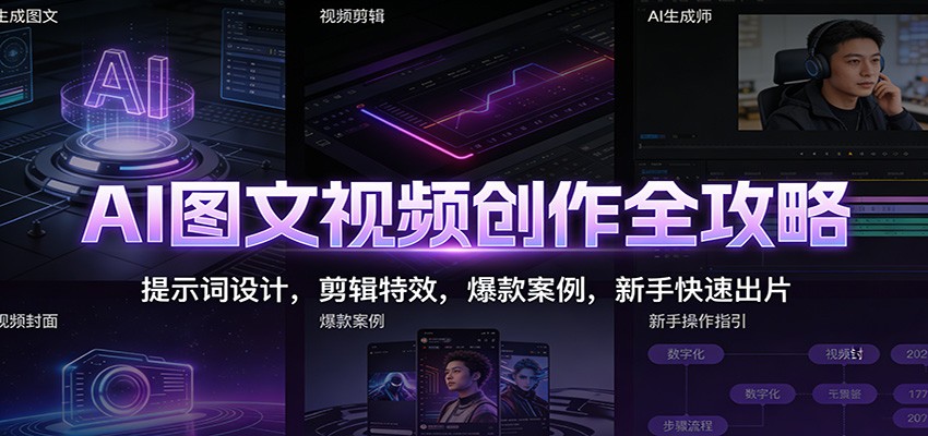 AI图文视频创作全攻略：提示词设计，剪辑特效，爆款案例，新手快速出片-云科数创