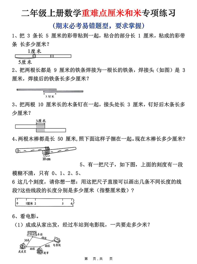二上数学重难点厘米和米应用题易错专项练习（含答案10页）-云科数创