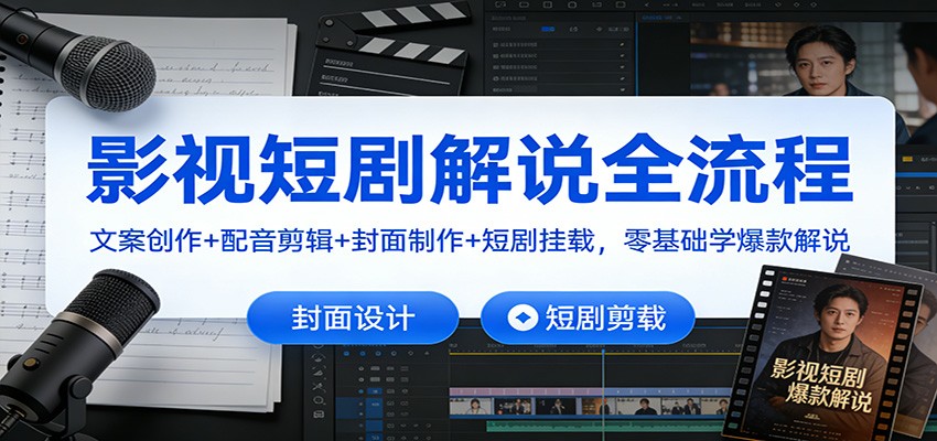 影视短剧解说全流程：文案创作+配音剪辑+封面制作+短剧挂载，零基础学爆款解说-云科数创