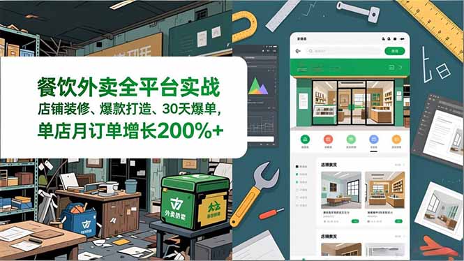 餐饮外卖全平台实战，店铺装修、爆款打造、30天爆单，手把手教学，单店月订单增长200%+-云科数创