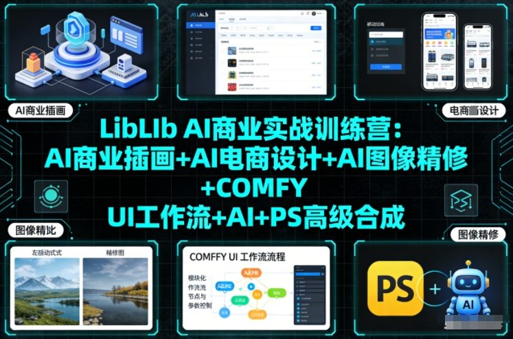 LibLIb AI商业实战训练营：AI商业插画+AI电商设计+AI图像精修+COMFY UI工作流+AI+PS高级合成-云科数创