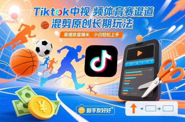Tiktok中视频体育赛道混剪原创长期玩法，靠播放量賺米，小白轻松上手-云科数创