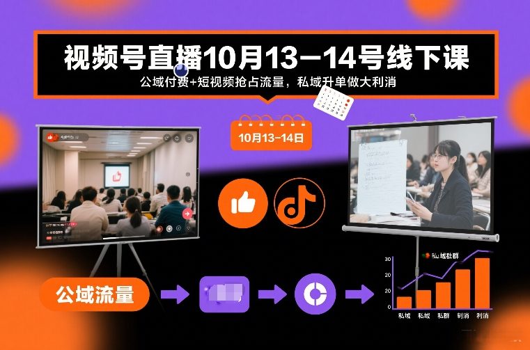视频号直播10月13-14号线下课，公域付费+短视频抢占流量，私域升单做大利消-云科数创