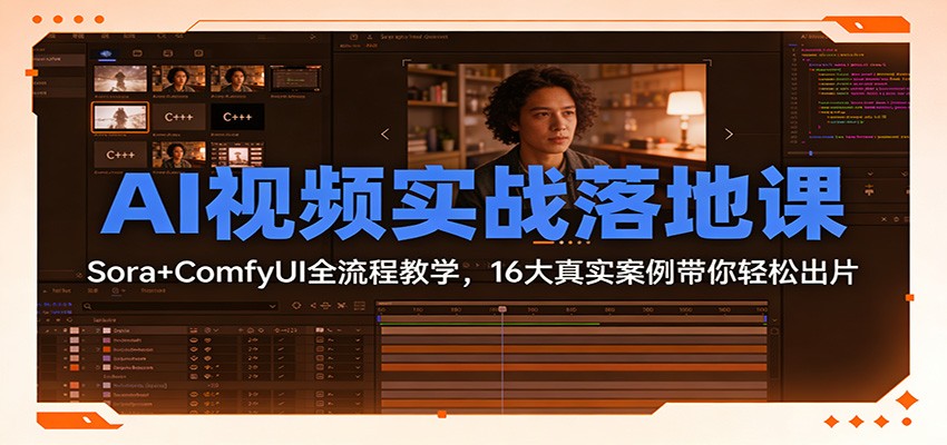 AI视频实战落地课：Sora+ComfyUI全流程教学，16大真实案例带你轻松出片-云科数创