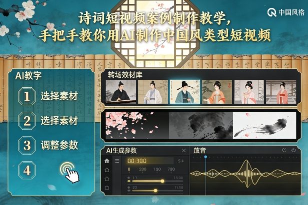 古诗词短视频案例制作教学，手把手教你用AI制作中国风类型短视频-云科数创