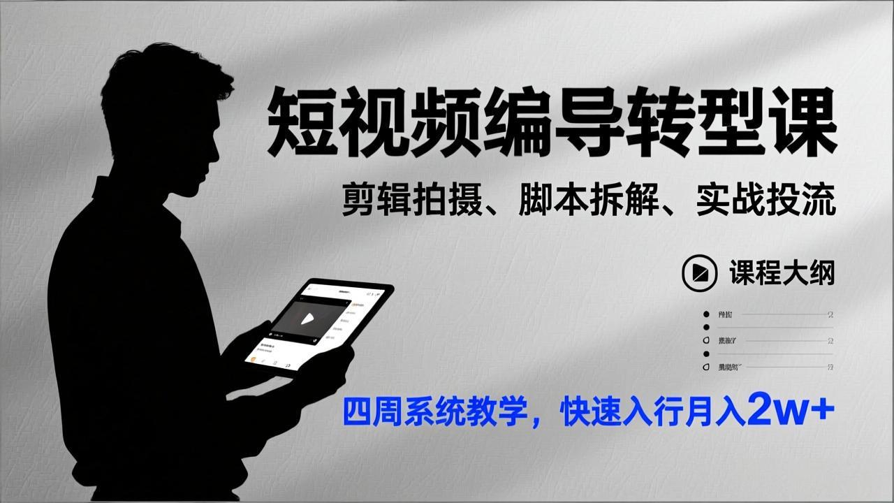 短视频编导转型课，剪辑拍摄、脚本拆解、实战投流，四周系统教学，快速入行月入2w+-云科数创