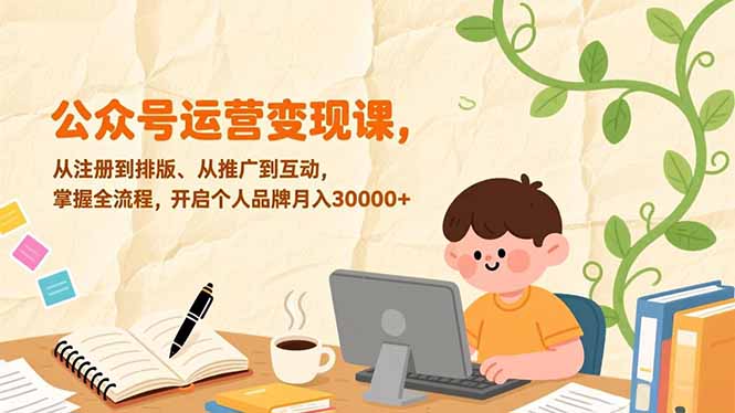 公众号运营变现课，从注册到排版、从推广到互动，掌握全流程，开启个人品牌月入30000+-云科数创