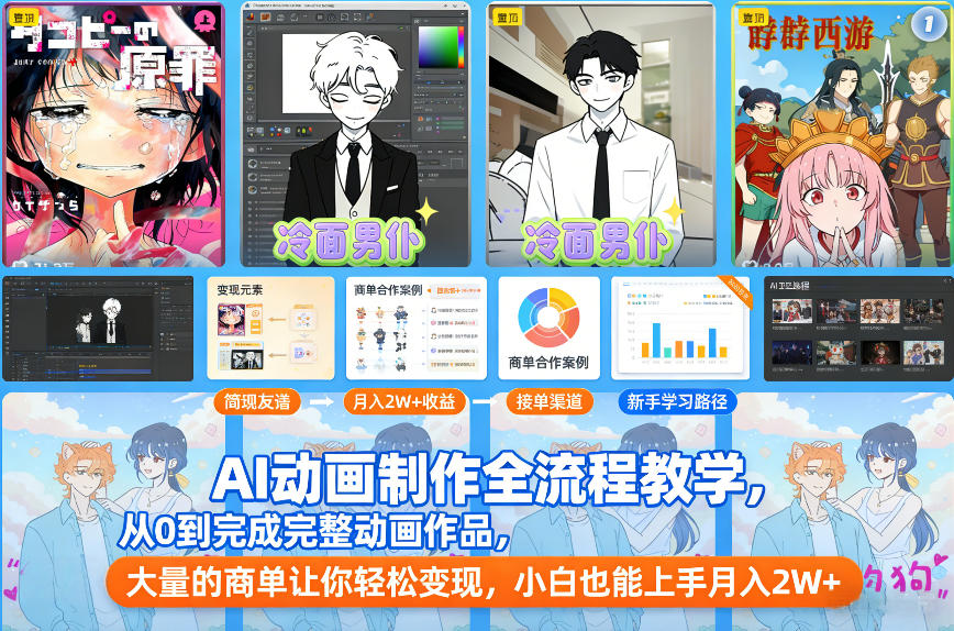 AI动画制作全流程教学，从0到完成完整动画作品，大量的商单让你轻松变现，小白也能上手月入2W+-云科数创