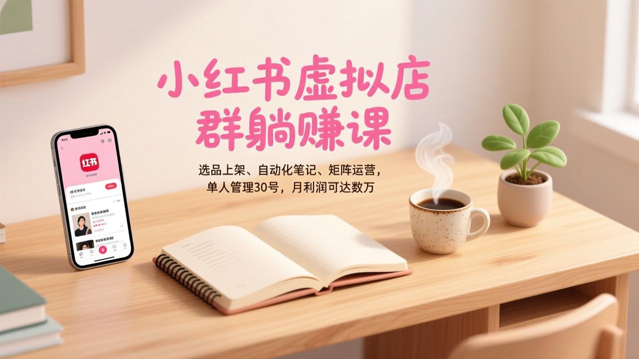小红书虚拟店群躺赚课，选品上架、自动化笔记、矩阵运营，单人管理30号，月利润可达数万-云科数创