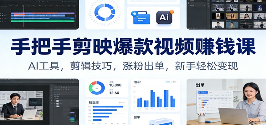 手把手剪映爆款视频赚钱课：AI工具，剪辑技巧，涨粉出单，新手轻松变现-云科数创