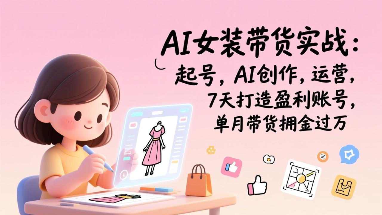 AI女装带货实战:起号,AI创作,运营,7天打造盈利账号,单月带货佣金过万-云科数创