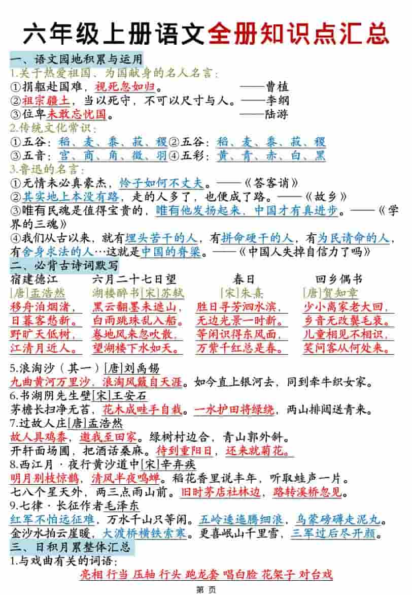 六年级上语文全册知识点汇总-云科数创