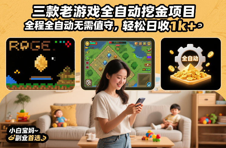 三款老游戏全自动挖金项目，全程全自动无需值守，轻松日收1k+，小白宝妈副业首选【揭秘】-云科数创