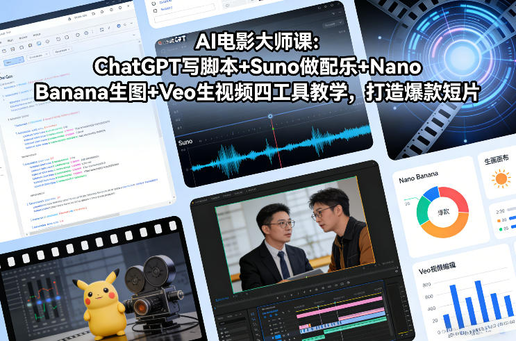 AI电影大师课：ChatGPT写脚本+Suno做配乐+Nano Banana生图+Veo生视频，打造爆款短片-云科数创