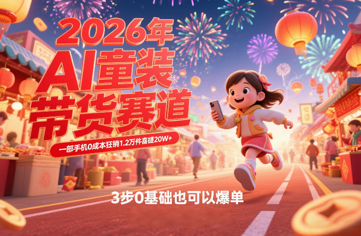 AI童装新春带货赛道，一部手机0成本狂销1.2万件喜提20W+，3步0基础也可以爆单-云科数创