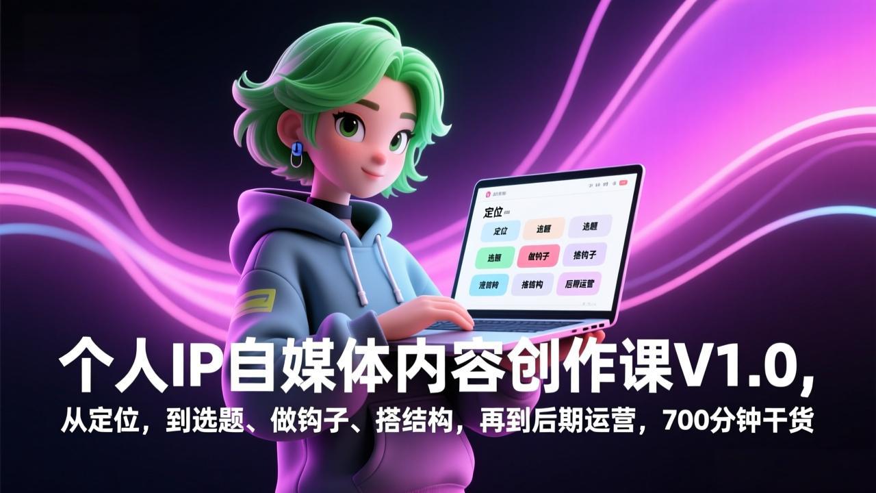 个人IP自媒体内容创作课V1.0，从定位，到选题、做钩子、搭结构，再到后期运营，700分钟干货-云科数创