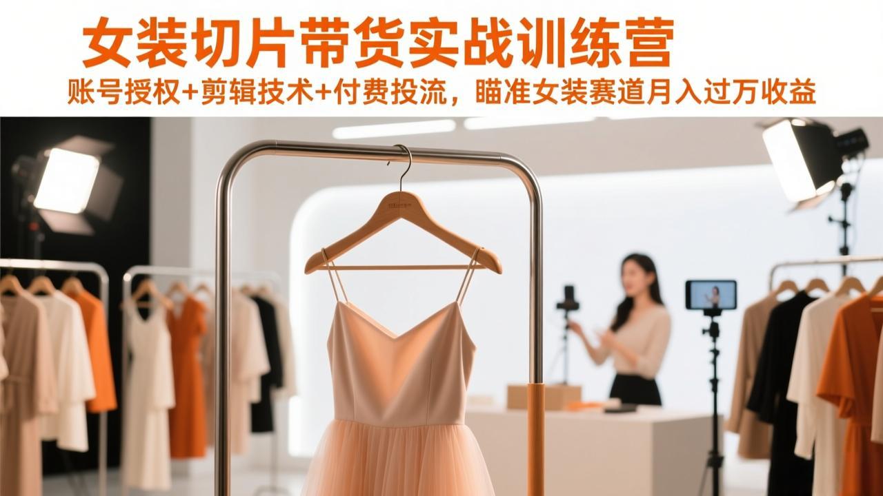 女装切片带货实战训练营，账号授权+剪辑技术+付费投流，瞄准女装赛道月入过万收益-云科数创