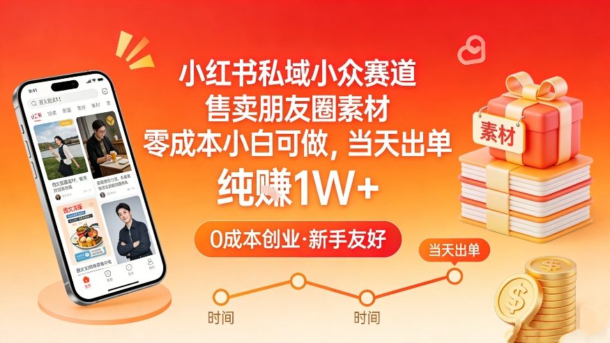 小红书私域小众赛道，售卖朋友圈素材，零成本小白可做，当天出单，月入1W+-云科数创