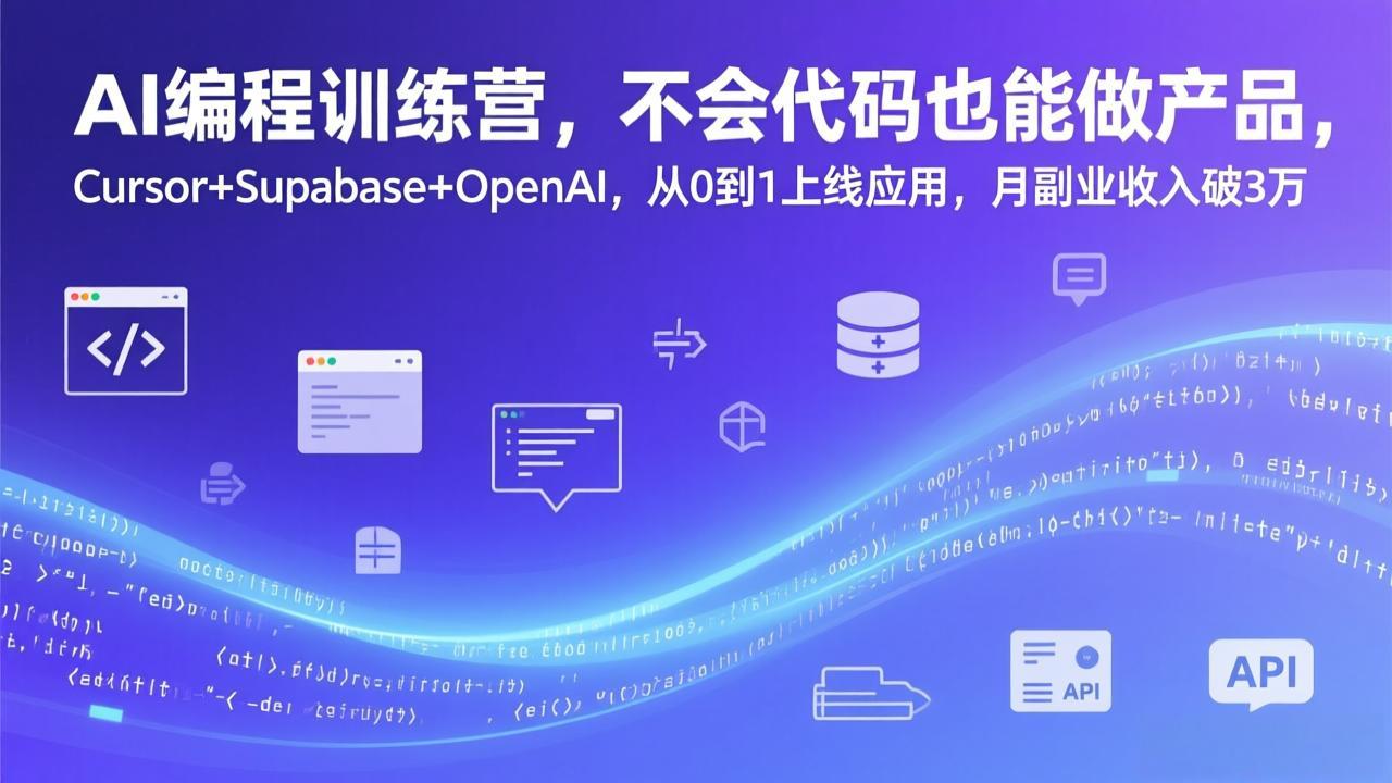 AI编程训练营，不会代码也能做产品，Cursor+Supabase+OpenAI，从0到1上线应用，月副业收入破3万-云科数创