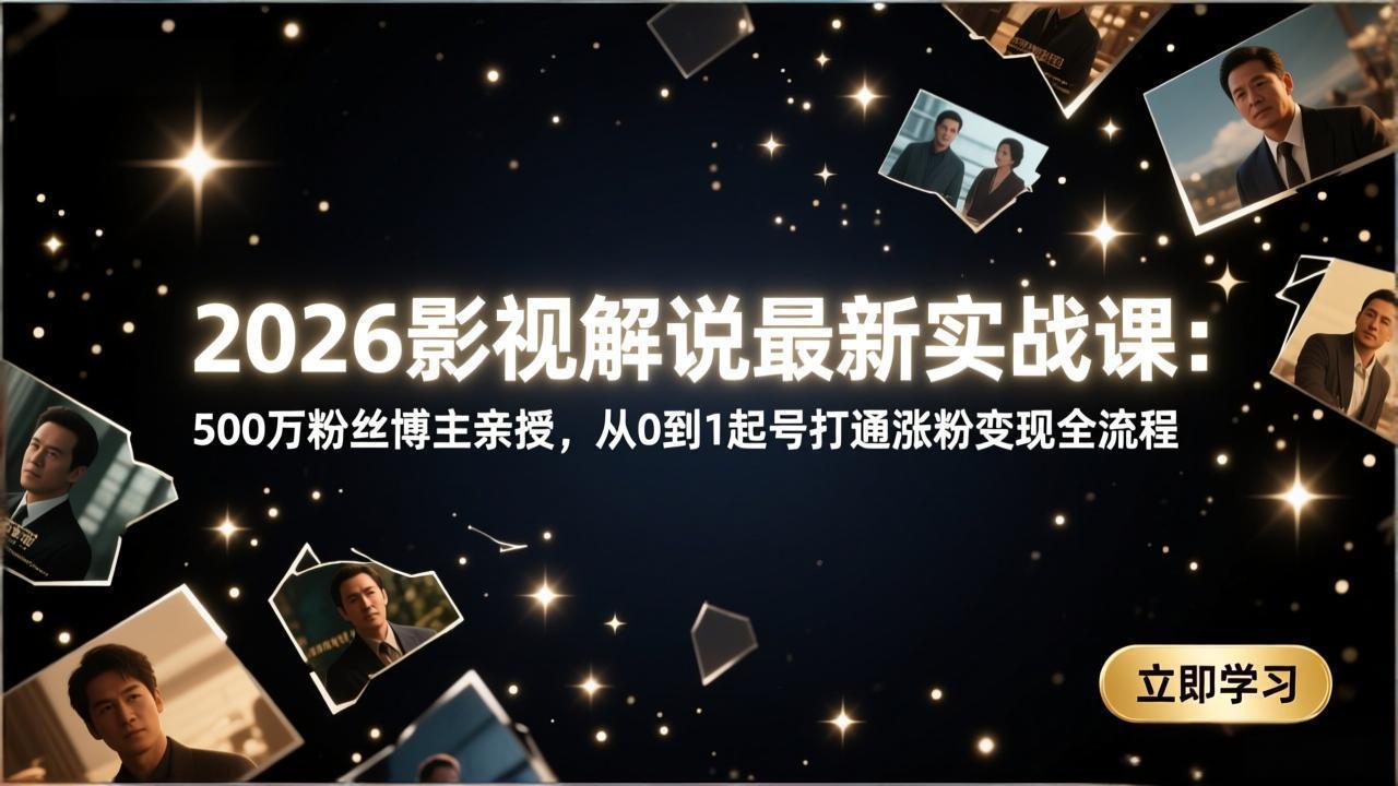 2026影视解说最新实战课：500万粉丝博主亲授，从0到1起号打通涨粉变现全流程-云科数创