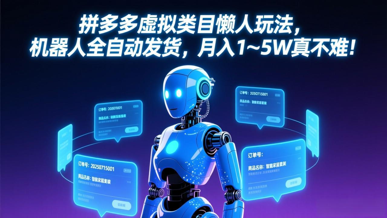 拼多多虚拟类目懒人玩法，机器人全自动发货，月入 1-5W 真不难！-云科数创