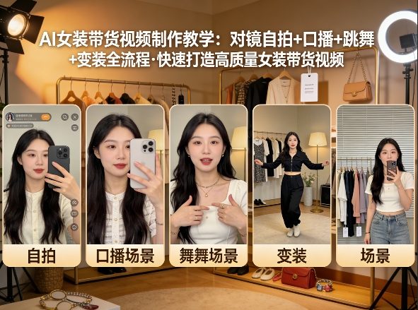 AI女装带货视频制作教学，对镜自拍、口播、跳舞、变装全流程，快速打造高质量女装带货视频-云科数创