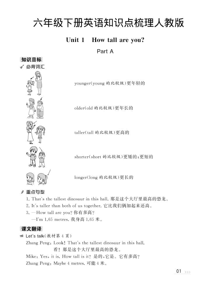 六年级下英语知识梳理《人教版PEP》-云科数创