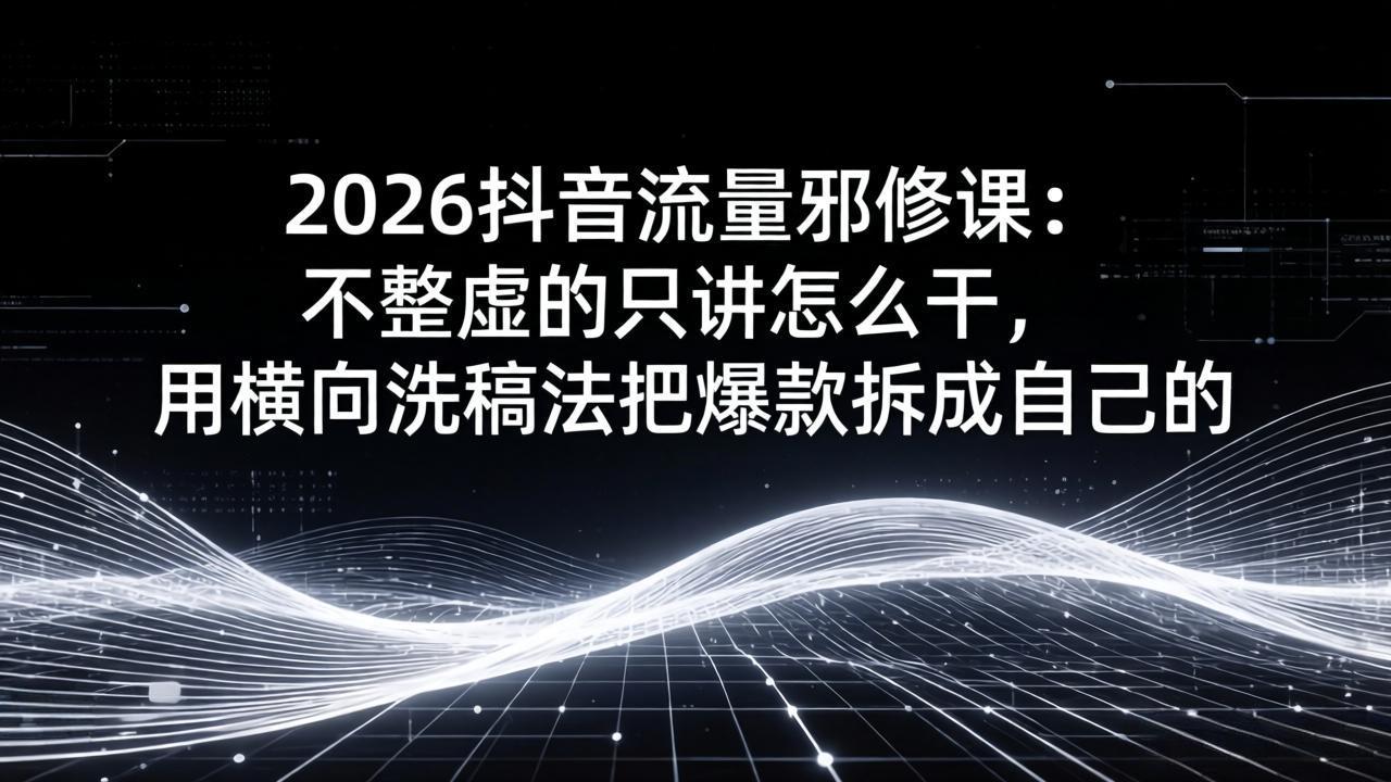 2026抖音流量邪修课：不整虚的只讲怎么干，用横向洗稿法把爆款拆成自己的-云科数创
