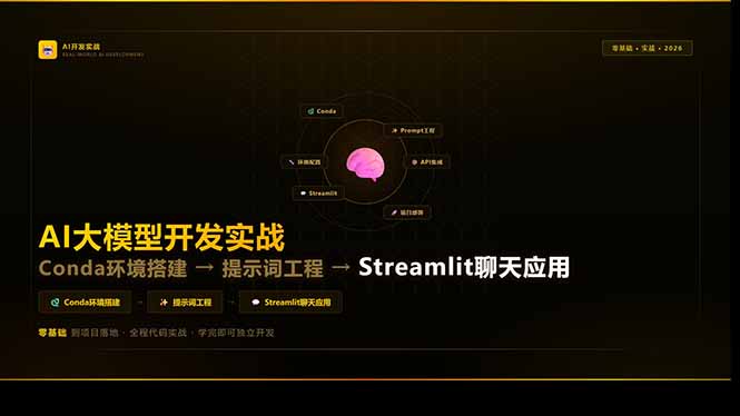 AI大模型开发实战：Conda环境搭建→提示词工程→Streamlit聊天应用，零基础到项目落地-云科数创