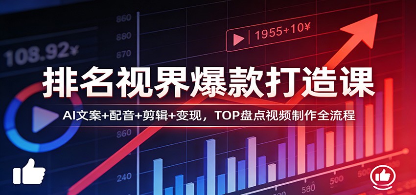 排名视界爆款打造课：AI文案+配音+剪辑+变现，TOP盘点视频制作全流程-云科数创