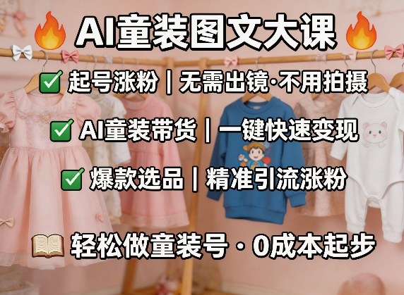AI童装图文剪辑，某社群童装图文大课，起号涨粉、AI童装带货、爆款选品，无需出镜和拍摄-云科数创