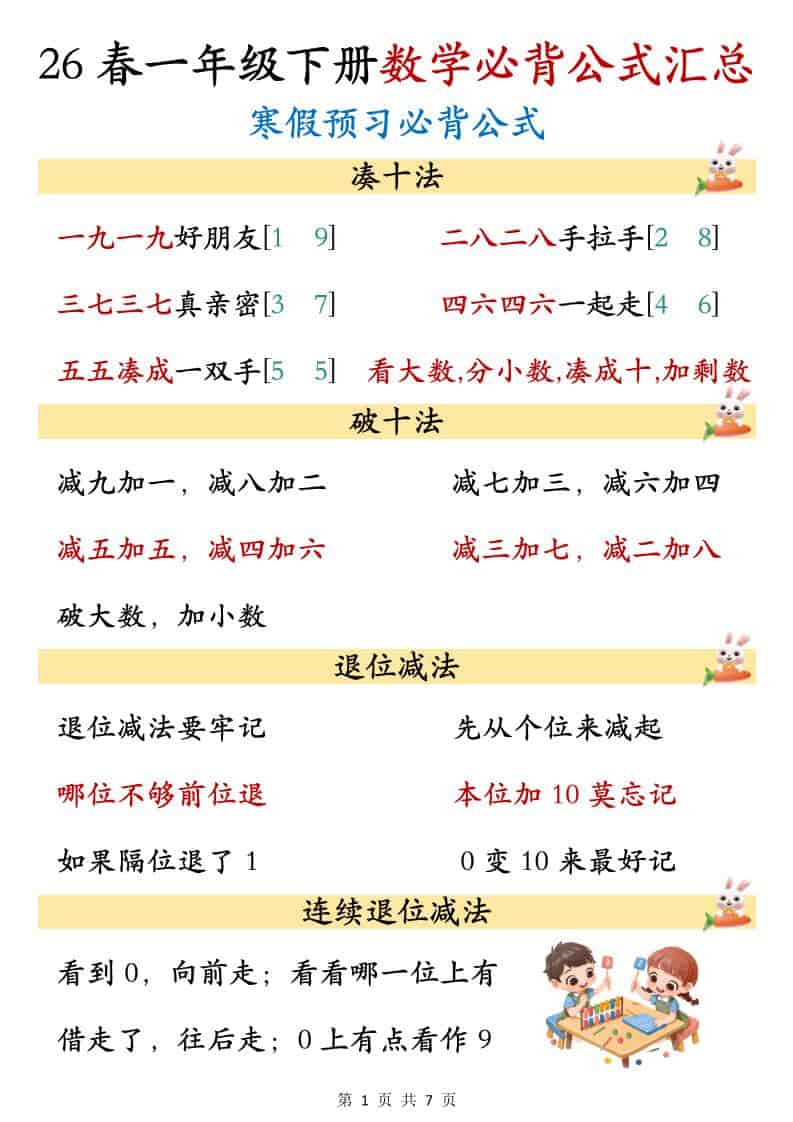 一年级下数学必背公式汇总-云科数创