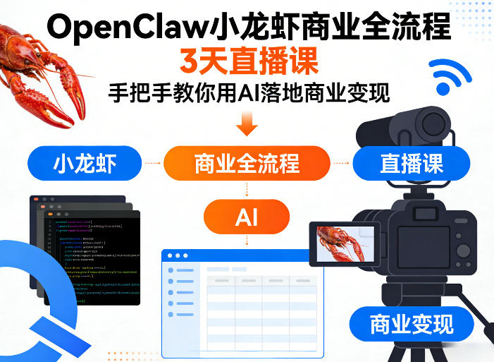 OpenClaw小龙虾商业全流程3天直播课，手把手教你用AI落地商业变现-云科数创