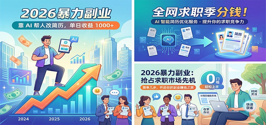 2026暴力副业：靠AI帮人改简历，单日收益1000+，全网求职季分钱-云科数创