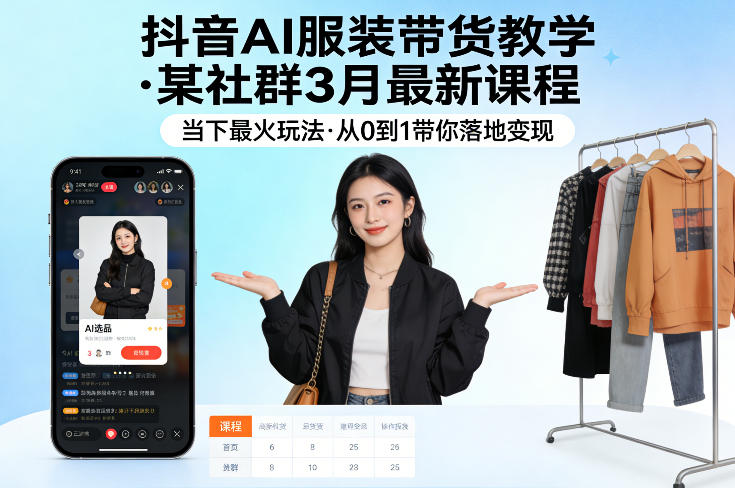 抖音AI服装带货教学,某社群3月最新课程,当下最火玩法,从0到1带你落地变现-云科数创