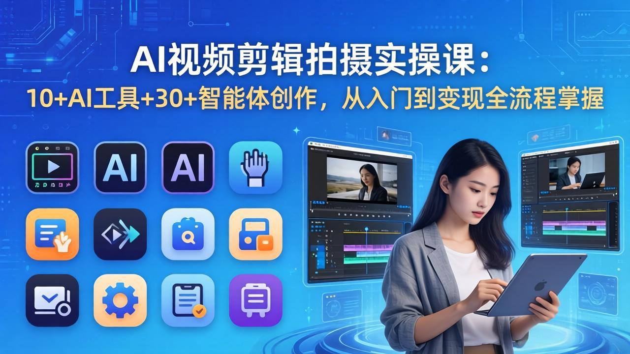 AI 视频剪辑拍摄实操课:10+AI工具+30+智能体创作,从入门到变现全流程掌握-云科数创