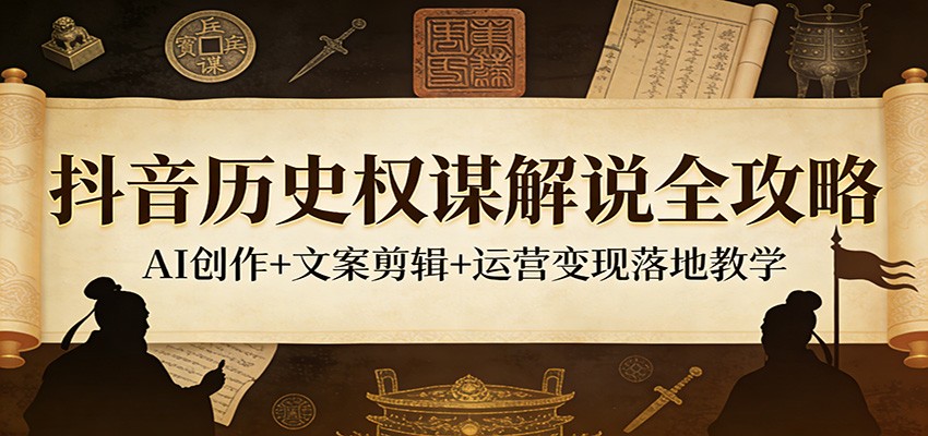 抖音历史权谋解说全攻略：AI创作+文案剪辑+运营变现落地教学-云科数创