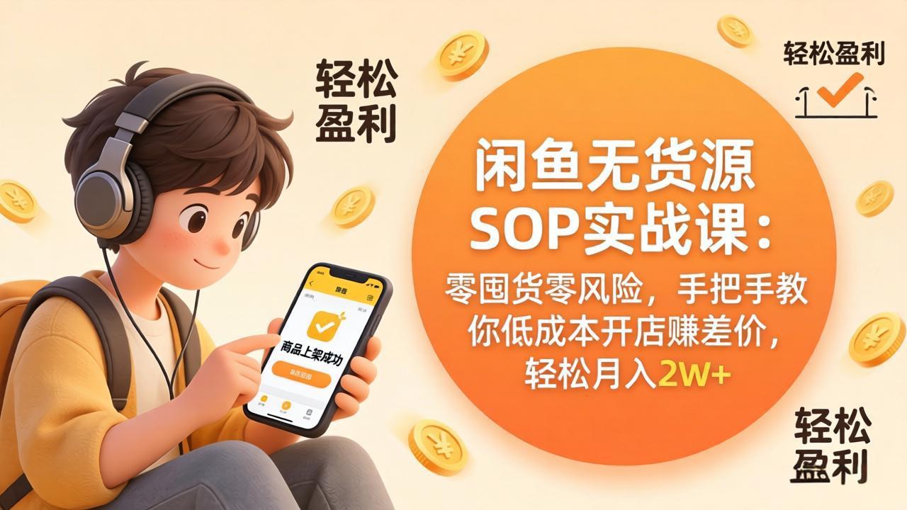 闲鱼无货源SOP实战课：零囤货零风险，手把手教你低成本开店赚差价，轻松月入2w+-云科数创