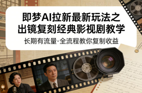 即梦AI拉新最新玩法之出镜复刻经典影视剧教学，长期有流量，全流程教你复制收益-云科数创