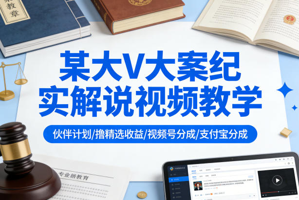 某大V大案纪实解说视频教学，可做伙伴计划、撸精选收益，视频号和支付宝分成计划均可-云科数创
