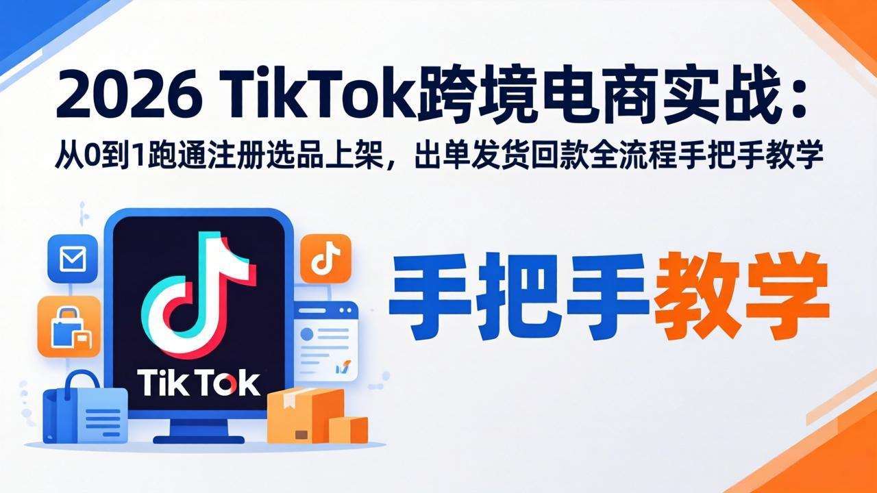 2026TikTok跨境电商实战：从0到1跑通注册选品上架，出单发货回款全流程手把手教学-云科数创