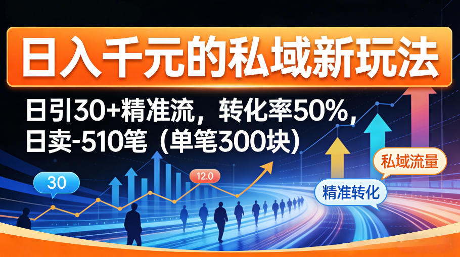 日入千米的私域新玩法：日引30＋精准流，转化率50%，日卖5-10笔(单笔300米)-云科数创