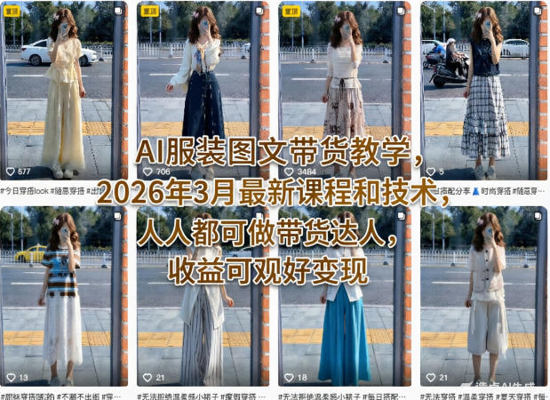 AI服装图文带货教学，2026年3月最新课程和技术，人人都可做带货达人，收益可观好变现-云科数创