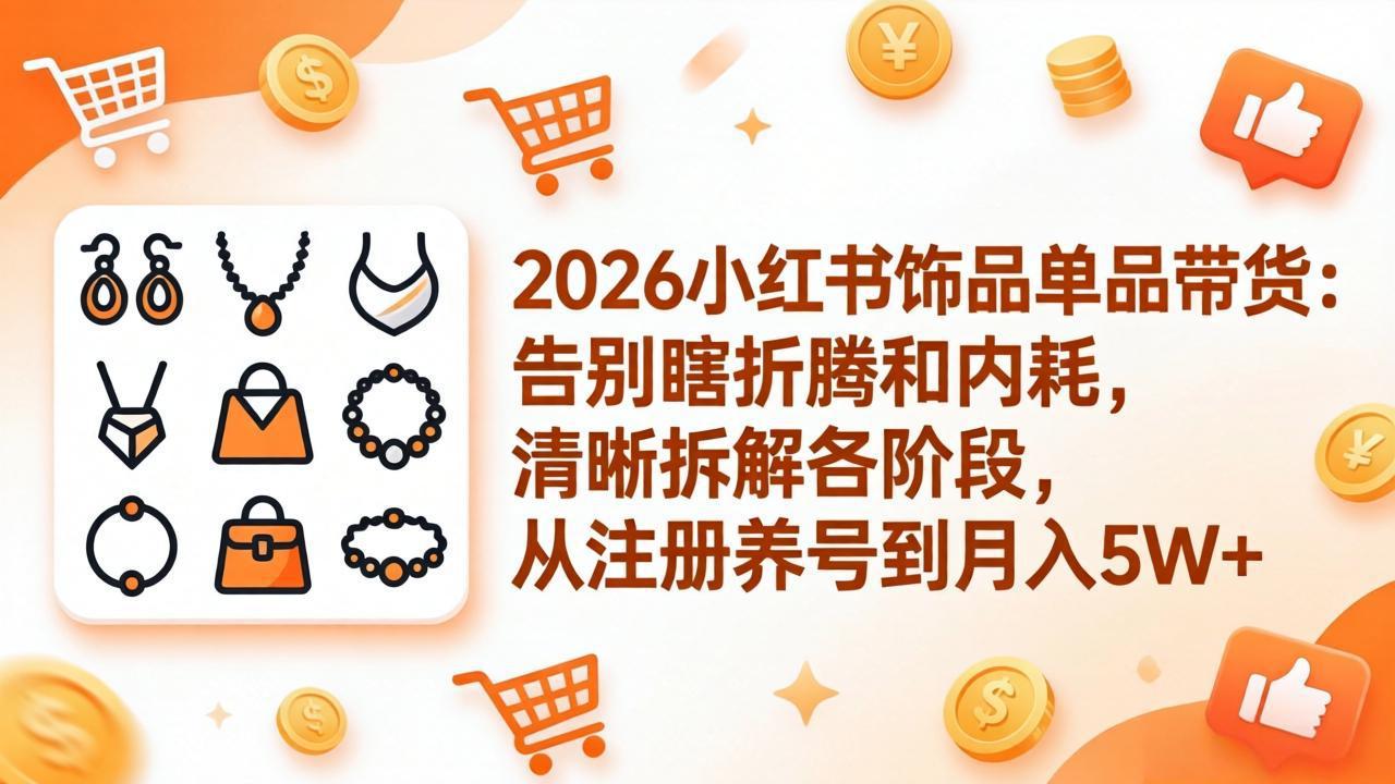 2026小红书饰品单品带货：告别瞎折腾和内耗，清晰拆解各阶段，从注册养号到月入5W+-云科数创