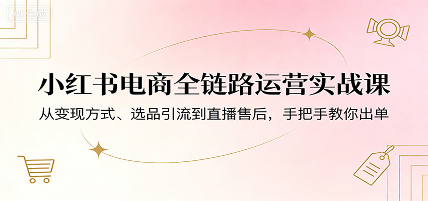 小红书电商全链路运营实战课：从变现方式、选品引流到直播售后，手把手教你出单-云科数创