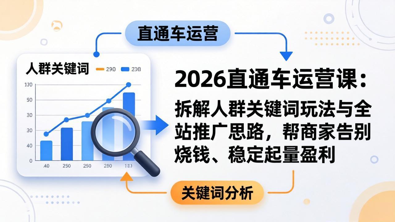 2026直通车运营课：拆解人群关键词玩法与全站推广思路，帮商家告别烧钱、稳定起量盈利-云科数创