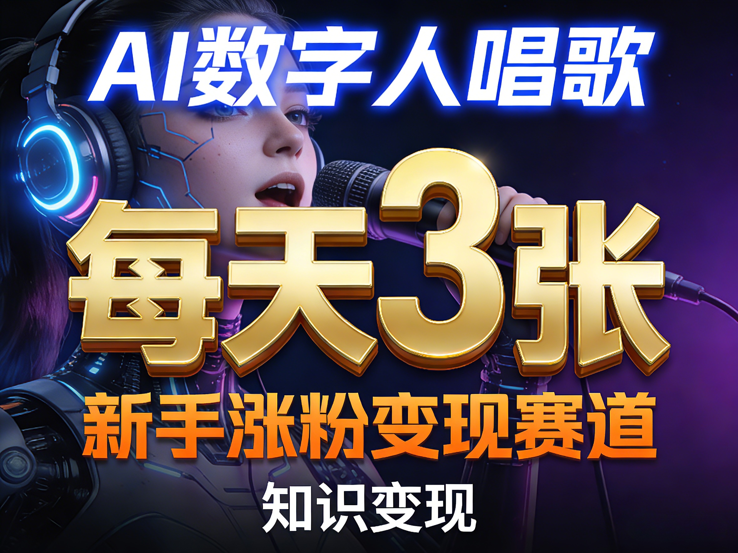 AI数字人唱歌，新手涨粉变现赛道，每天3张和知识付费，副业必备-云科数创