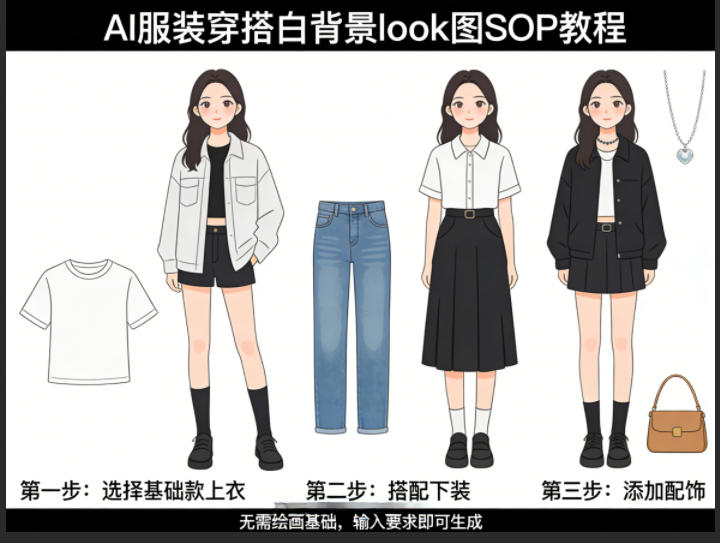 AI服装穿搭白背景look图SOP教程,不用会画画,提几句具体要求,AI就能还你一个奇迹-云科数创