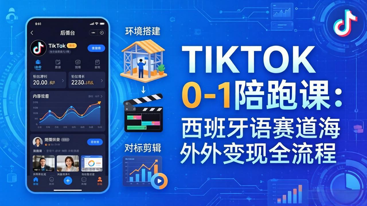 TIKTOK 0-1 陪跑课:从环境搭建到刷对标剪辑,西班牙语赛道海外变现全流程-云科数创